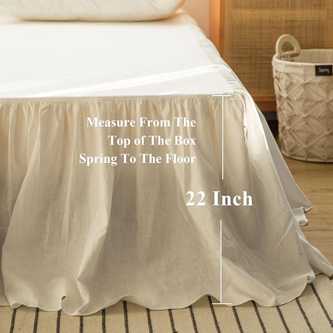 BISELINA French Linen Bed Skirt with Pleated Frills 22-Inch Tailored Drop Natural Flax Cotton Blend Dust Ruffle Soft Cozy Farmhouse Bedding (22" Full, White)