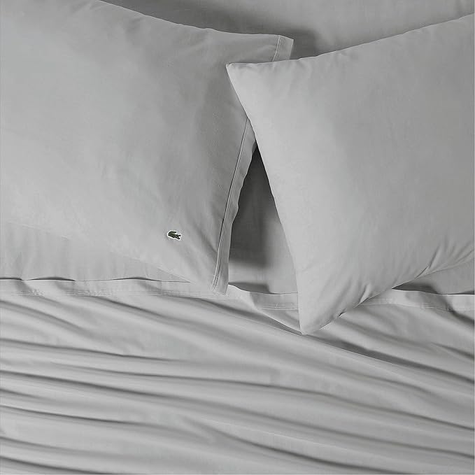Lacoste 100% Cotton Percale 4-Piece Sheet Set – Cool, Crisp, Matte, and Durable, Oeko-Tex Certified – Solid, Micro Chip, Full