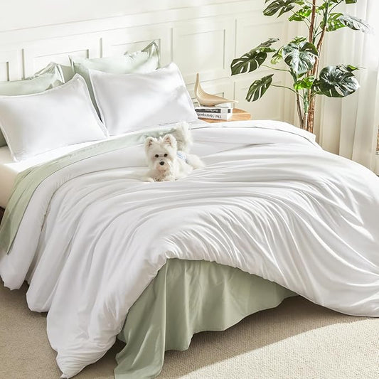 Litanika White Oversized King Comforters Super King Size, 3 Pieces Lightweight Solid Bedding Comforter Set, All Season Fluffy Bed Set (120x120In Comforter & 2 Pillowcases)