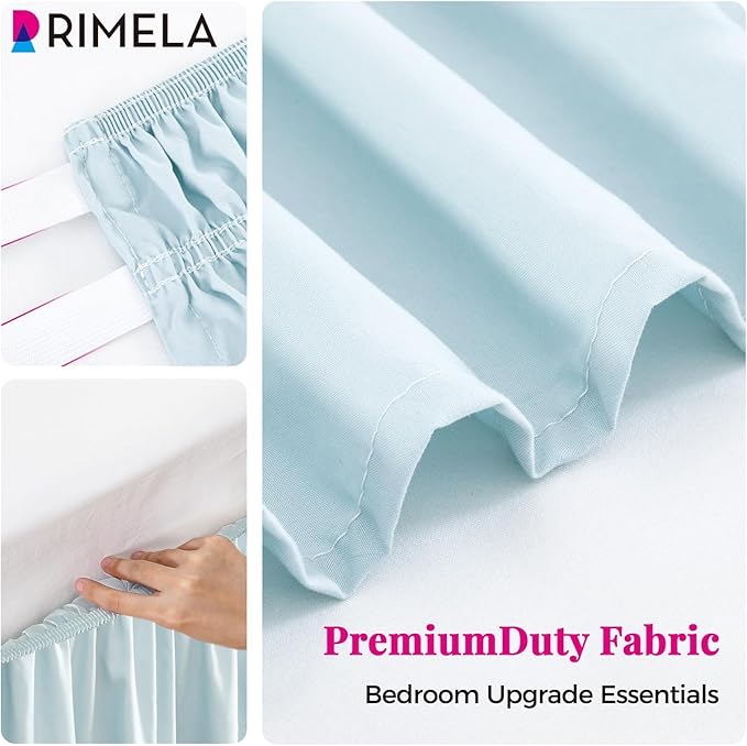 RIMELA Blue Bed Skirt King Size 18 Inch Drop, Wrap Around Elastic Bedskirt, Dust Ruffle for Adjustable Bed Base Machine Washable Easy to Install Bed Skirts