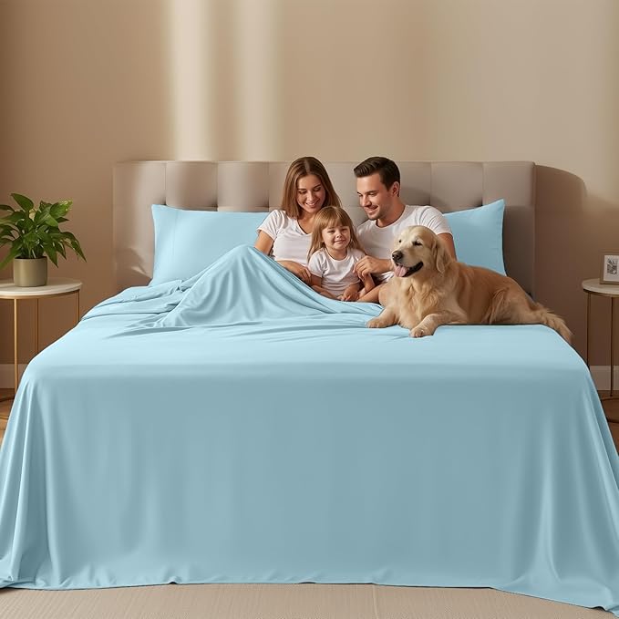 Utopia Bedding Queen Bed Sheets Set - 4 Piece Bedding - Brushed Microfiber - Shrinkage and Fade Resistant - Easy Care (Queen, Ice Blue)