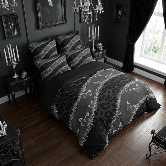 Black Queen Comforter Set with Leopard Print for Girl, Abstract Butterfly Bedding Set with 2 Pillowcases for Adult Women - 3 Pcs Soft Fluffy Breathable Microfiber Set, 90"x90"