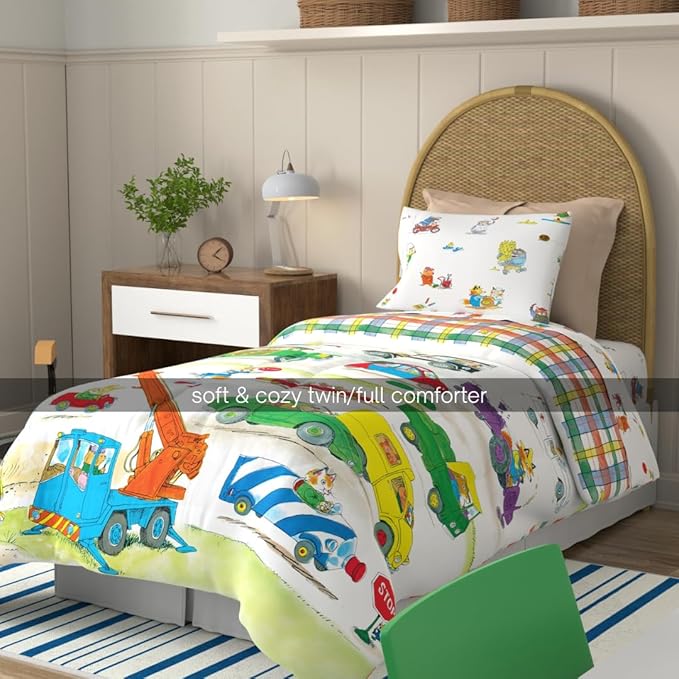 Richard Scarry's Busy World Book Kids Bedding Super Soft Microfiber Reversible Comforter, Twin/Full, (Official Licensed Product) By Franco