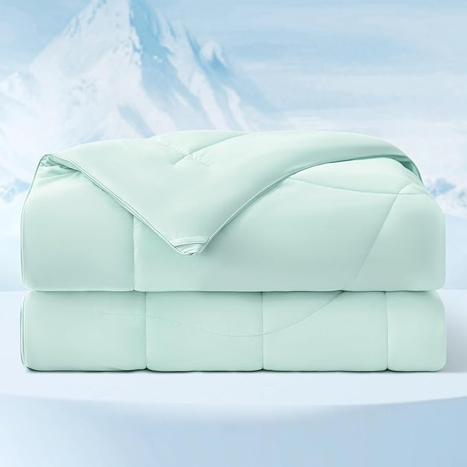 Bedsure California King Comforter Cooling Blankets for Hot Sleepers, Lightweight Comforter for Summer with Dual-Sided Cool Tech, Soft Breathable Cold Duvet for Sleeping, Green, 102x96 Inches