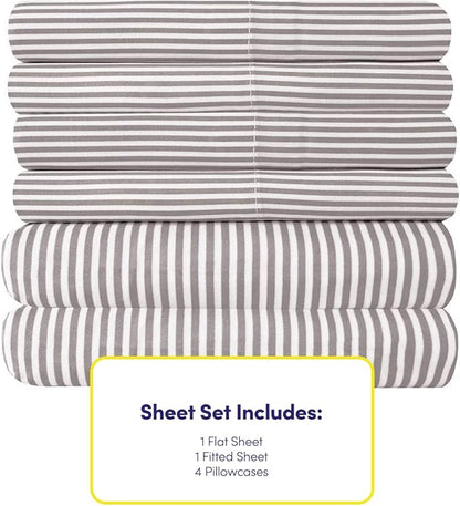 Full Size Bed Sheets - 6 Piece 1500 Supreme Collection Fine Brushed Microfiber Deep Pocket Full Sheet Set Bedding - 2 Extra Pillow Cases, Great Value, Full, Classic Stripe Gray