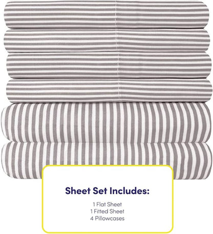 King Size Bed Sheets - 6 Piece 1500 Supreme Collection Fine Brushed Microfiber Deep Pocket King Sheet Set Bedding - 2 Extra Pillow Cases, Great Value, King, Classic Stripe Gray