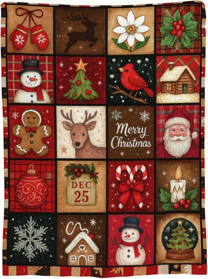 Christmas Blanket Super Soft Warm Fluffy Fleece Flannel Snowman Santa Claus Throw Blanket Cozy Fuzzy Plush Stuff Bedding Blankets Gifts for Women Kids Boys Girls Adults 60"X50"