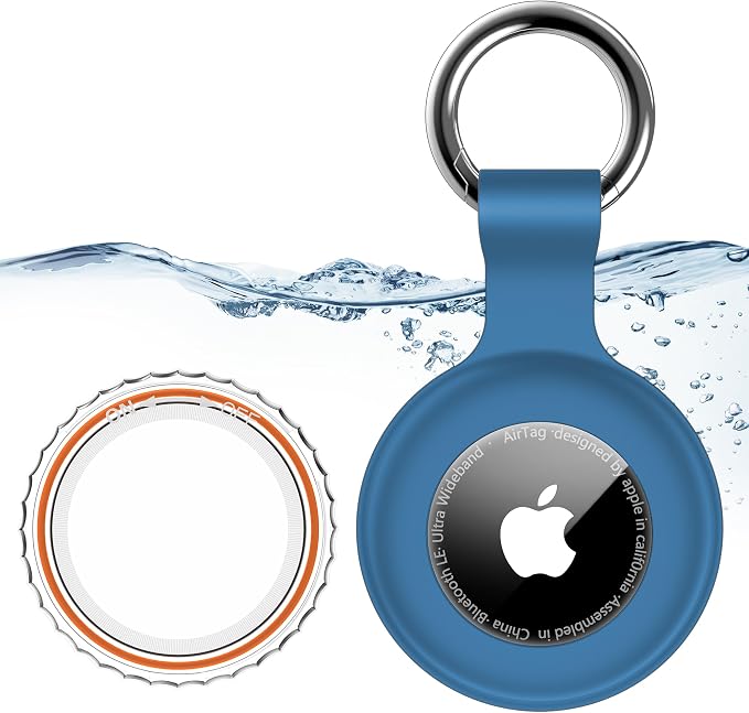 1|2|4Pack for Apple AirTag Holder with Keychain for Air Tag 2nd/1st Gen | Waterproof Air Tag Cover GPS Tracker Anti-Scratch Silicone Air-Tag Case for Pets,Kids,Bags,Luggages-Blue