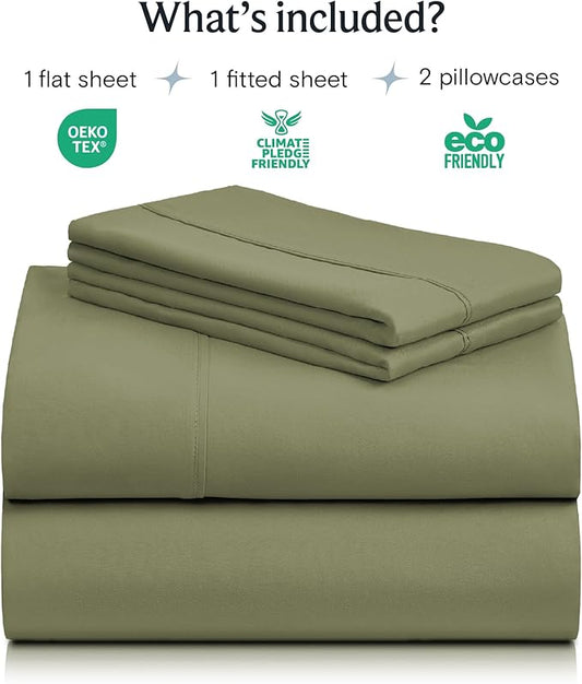 LuxClub 4 PC Full Sheet Set, Breathable Luxury Bed Sheets, Deep Pockets 18" Wrinkle Free Cooling Bed Sheets Machine Washable Hotel Bedding Silky Soft - Olive Full