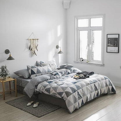 mixinni Geometric Comforter Twin XL Fluffy College Dorm Modern Style Blue Gray Triangle Pattern Comforter for Boys Teens-(1 Comforter+2 Pillow Shams)-Twin XL Size