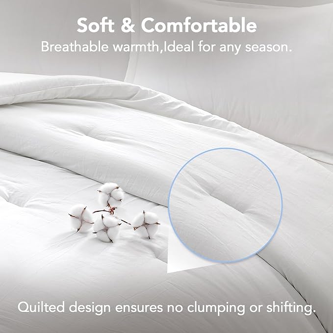 Twin Comforter Set White,2PCS Soft Lightweight Breathable Bedding Comforter Sets for All Season, Twin Size(68''×90'' Comforter & 1 Pillowcase)