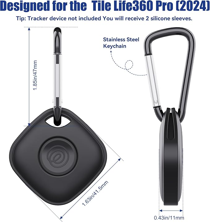 DDJ Case for Life360 Tile Mate Bluetooth Tracker with Keychain 2-Pack, Soft Silicone Cover Holder for Tile GPS Item iTag Finder Accessories with Key Ring, for Pet, Dog, Kids, Keys, Luggages, Backpacks