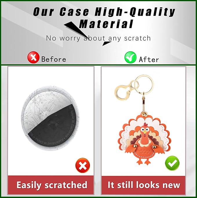 BORKUANA Leather Keychain Holder Case Compatible with AirTag,Cute Protective Cover with Keyring
