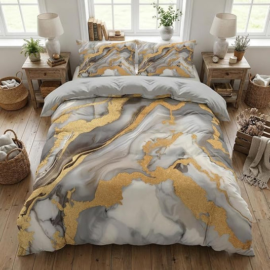 Abstract Marble Print Comforter Set Twin Size, 2 Pieces Modern Abstract Bedding Set with 1 Pillowcase for All Seasons(Gilrs Kids Boys),68"x86"