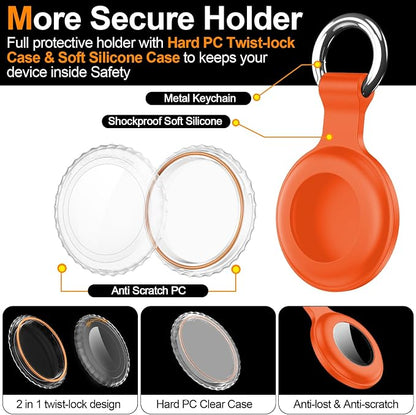 1|2|4Pack for Apple AirTag Holder with Keychain for Air Tag 2nd/1st Gen | Waterproof Air Tag Cover GPS Tracker Anti-Scratch Silicone Air-Tag Case for Pets,Kids,Bags,Luggages-Orange