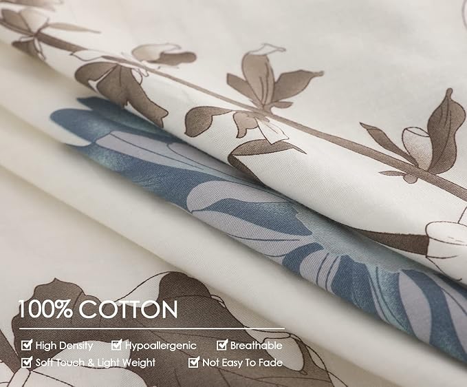 SLEEPBELLA Duvet Cover Full Size, 600 Thread Count Cotton Botanical Flowers Pattern Printed Reversible Comforter Cover