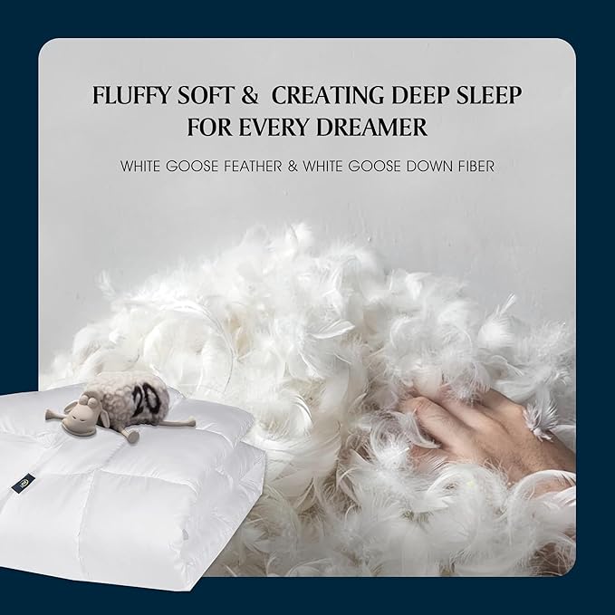 Serta Goose Feather Down Fiber Cotton Comforter King Size - 100% Cotton Duvet Insert - Hotel Luxury Hypoallergenic Bedding Comforter Light Warmth 106 x 90 Inch White