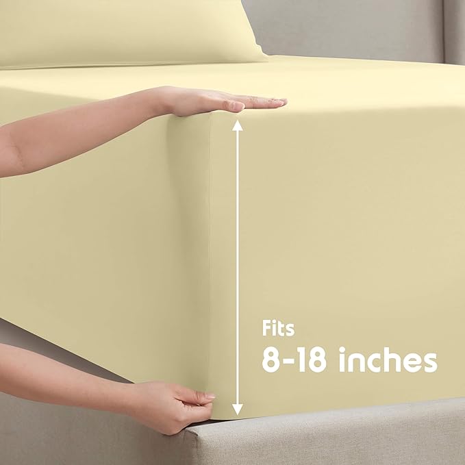Nestl Split King Sheet Set - 1800 Ultra-Soft Microfiber Bed Sheets - Double Brushed - Deep Pockets - Easy Fit - 5 Piece Set - Bed Sheets & Pillowcases (Split King Size, Vanilla Yellow)