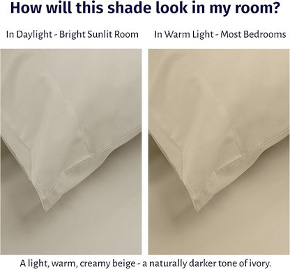 California Design Den Certified 100% Egyptian Cotton Percale Sheets Queen Size Set - Lightweight, Deep Pocket Queen Cotton Sheet Set, Crisp & Durable Luxury Bedding Set - Beige