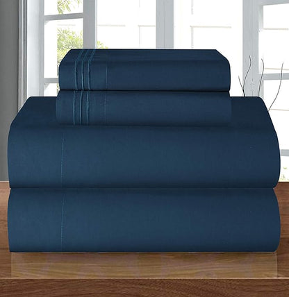 Elegant Comfort Luxury 1500 Premium Hotel Quality Microfiber 4-Piece Sheet Set - Wrinkle Resistant, All Around Elastic Fitted Sheet, Deep Pocket up to 16", California King, Navy Blue