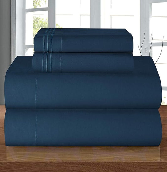 Elegant Comfort Luxury 1500 Premium Hotel Quality Microfiber 4-Piece Sheet Set - Wrinkle Resistant, All Around Elastic Fitted Sheet, Deep Pocket up to 16", California King, Navy Blue