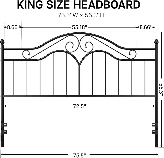 Headboard for King Size Bed Frame Vintage Platform Bed Metal Headboard Only | Height Adjustable,Sturdy and Stable,Easy Assembly,Black