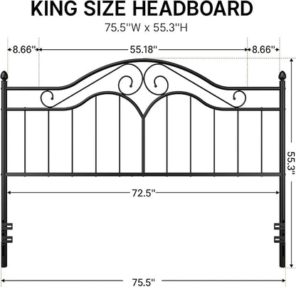 Headboard for King Size Bed Frame Vintage Platform Bed Metal Headboard Only | Height Adjustable,Sturdy and Stable,Easy Assembly,Black