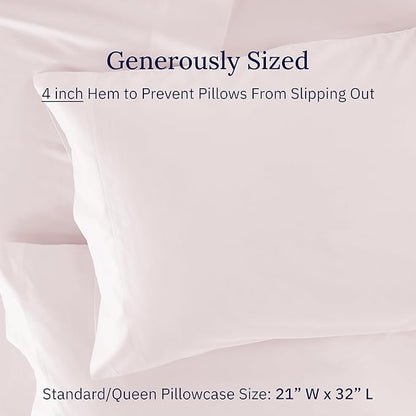 Luxuriously Soft Premium 600 Thread Count, 100% Cotton Set of 2 Cases, Crisp Blush Standard Pillowcases Fits Standard & Queen Pillows (Blush Pink)