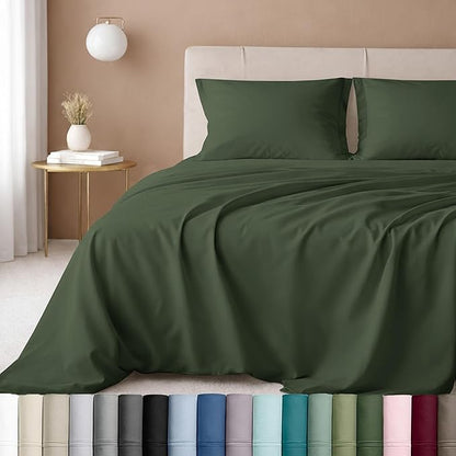 California Design Den Twin XL Bed Sheets Set - Luxury 600 Thread Count 100% Cotton Sheets Sateen, Deep Pocket Extra Long Twin Sheets Cotton Set - Dark Olive Green