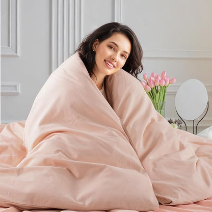 NEXHOME PRO 100% Washed Cotton Duvet Cover King Size, Linen Feel Textured Organic Natural Duvet Cover Set 3 Pieces Bedding with Zipper Closure, Breathable, Dusty Pink(No Comforter)