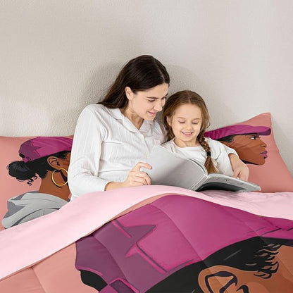 Erosebridal Black Girls Girls Comforter Set Full Size Fashion Black Woman Bedding Set Vogue Fashionable Gorgeous Quilt for Kids Children Women Bedroom Decor African Princess Magical Down Comforter