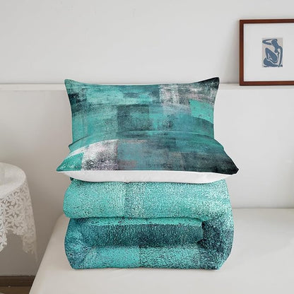 Erosebridal Teal Comforter Set for Kids Boys Girls,Mid Century Bedding Set King,Oil Painting Bedding Comforter Sets,Watercolor Ombre Abstract Art Duvet Insert with 2 Pillowcases Bedroom Decor