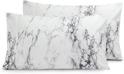 Elegant Comfort Luxury Ultra-Soft 2-Piece Pillowcase Set - 1500 Premium Hotel Quality Microfiber Double Brushed - Wrinkle Resistant, Standard/Queen, Marble Pattern White