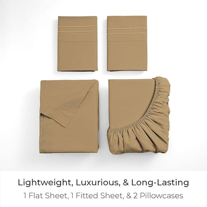 Mellanni California King Sheets Set - 4 PC Iconic Collection Bedding - Hotel Luxury, Extra Soft, Cooling Bed Sheets - Wrinkle, Fade, Stain Resistant (Cal King, Gold)
