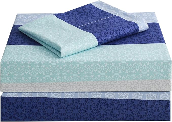 JSD Striped Sheet Set Twin Size, 3 Piece Soft Printed Microfiber Sheet Set Extra Deep Pocket