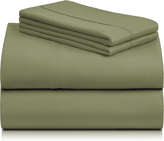 LuxClub 4 PC King Sheet Set, Breathable Luxury Bed Sheets, Deep Pockets 18" Wrinkle Free Cooling Bed Sheets Machine Washable Hotel Bedding Silky Soft - Olive King