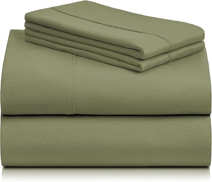 LuxClub 4 PC Full Sheet Set, Breathable Luxury Bed Sheets, Deep Pockets 18" Wrinkle Free Cooling Bed Sheets Machine Washable Hotel Bedding Silky Soft - Olive Full