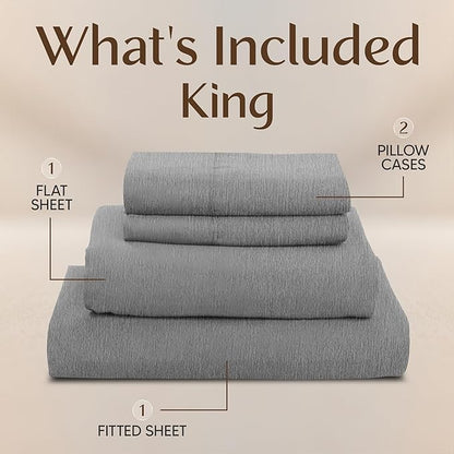 Utopia Bedding King Size Sheet Set – 4 Piece Bed Sheets, Soft and Breathable Microfiber, Includes 1 Fitted Sheet, 1 Flat Sheet and 2 Pillowcases – Oeko Tex (Heather Grey)