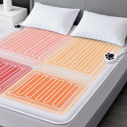 King Size Multi Zone Electric Heated Mattress Pad - Bed Warmer with Memory & Preheat Functions, 10 Heat Settings Dual Control for 1-12 Hours Auto Off, Lighted Button