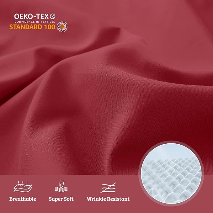 YIYEA Pillow Cases Queen Size Set of 4, Ultra Soft 1800TC Hotel Quality Double Brushed Microfiber Embroidered Pillowcases, Envelope Closure, Fade Resistant (20"x30", Burgundy)