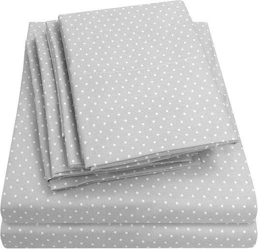 Full Size Bed Sheets - 6 Piece 1500 Supreme Collection Fine Brushed Microfiber Deep Pocket Full Sheet Set Bedding - 2 Extra Pillow Cases, Great Value, Full, Dot Gray