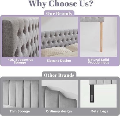 Upholstered King Headboard Only, Premium Linen Button Tufted Headboards, Adjustable Solid Wood Head Board, Padded Headboard with Solid Wood Legs in Bedroom (Grey)