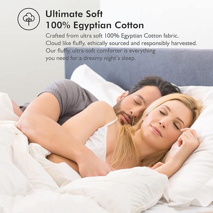 Luxurious Palatial King/Super King 120" x 98" Size Goose Down Fiber Waterfowl Feather Fiber Comforter Duvet, 100% Egyptian Cotton Cover, 80 oz. Fill Weight, Baffle Box Design, White Solid