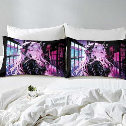 Erosebridal Japanese Anime Fitted Sheet Twin Size, Anime Girl Bedding Set Kawaii Japanese Style Bedding Set Cartoon Japan Animation Bed Set for Boys Teens Adult Women Bedroom Decor