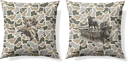 Vintage Camo Labrador Retriever Mallard Duck Throw Pillow Covers 18x18 Set of 2, Dog Hunting Pillowcase, Camouflage Farm Animal Decorative Pillow Covers,Camouflage Wild Animal Decor（83）