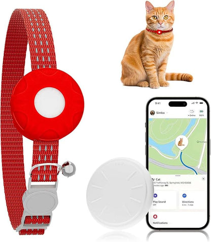 GPS Tracker for Cats-No Monthly Fee Cat Tracker,Compatible with Apple Find My App (Only iOS), Waterproof Pet Tracker,Real-Time Cat Collar for Pets,Kids,Luggage & Assets | 367-Day Battery Life|(Red)