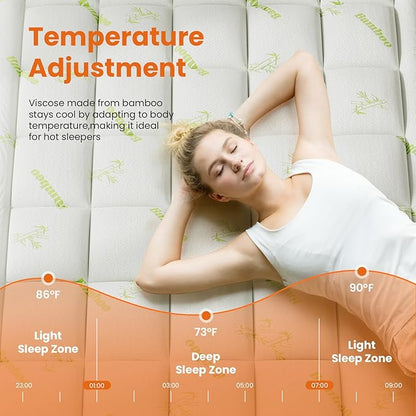 Sweetcrispy Ultra Soft Mattress Topper Queen Size - Viscose Made from Bamboo Pillow Top Mattress Pad for Breathable Cooling & Back Pain Relief, Deep Pocket Comfort Bed Topper, Green