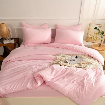 Pink Comforter Set Queen 3 Pieces Soft Bedding Bright Comforter Queen Light Pink Style Lightweight Comforter Set for All Seasons 1 Comforter and 2 Pillowcases