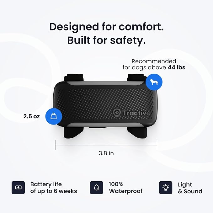 Tractive XL Smart Dog GPS Tracker | Live Pet Tracker with Virtual Fence | Vital Signs Monitoring of Heart & Respiratory Rate | Up to 6-Weeks Battery Life | Dog Collar Attachment (Black)