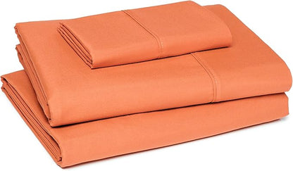 Amazon Basics Lightweight Super Soft Easy Care Wrinkle Free Microfiber 3-Piece Bed Sheet Set with 14-Inch Deep Pockets, Twin, Brick, Solid